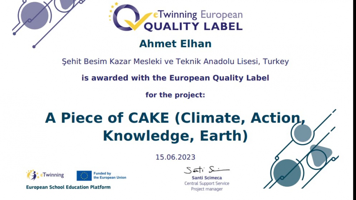 eTwinning Projesi Avrupa Kalite Etiketi Ödülü